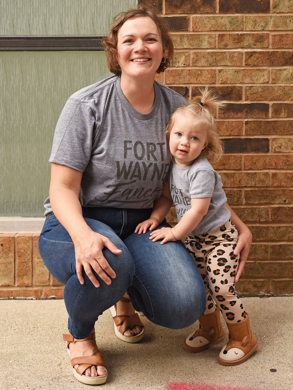 Fort Wayne Fancy gray heather t-shirt on model with daughter
