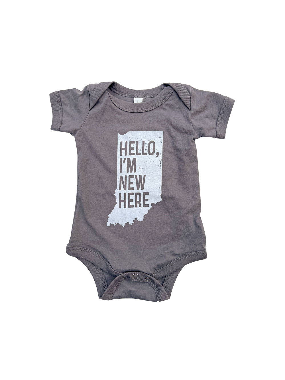 Hello, I'm New Here (Indiana) gray infant bodysuit