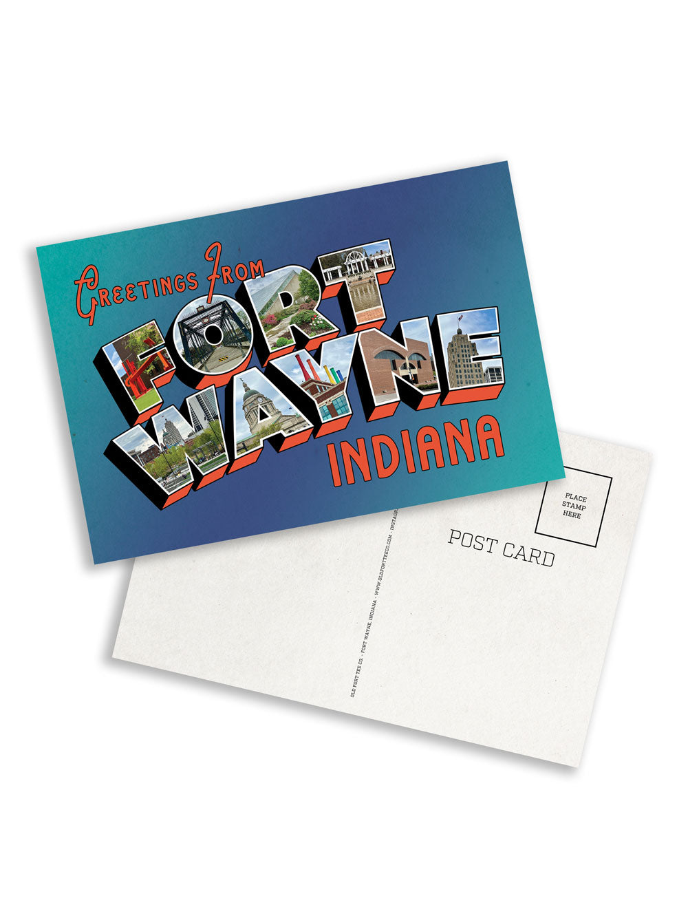 Greetings from Fort Wayne Indiana postcard front and back vintage inspired