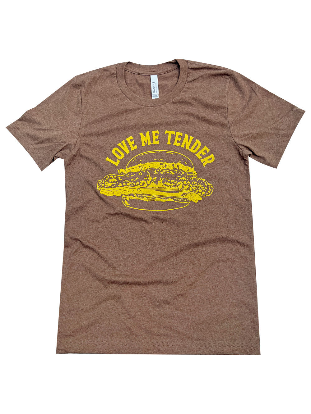 Love Me Tender (pork tenderloin sandwich) brown heather t-shirt