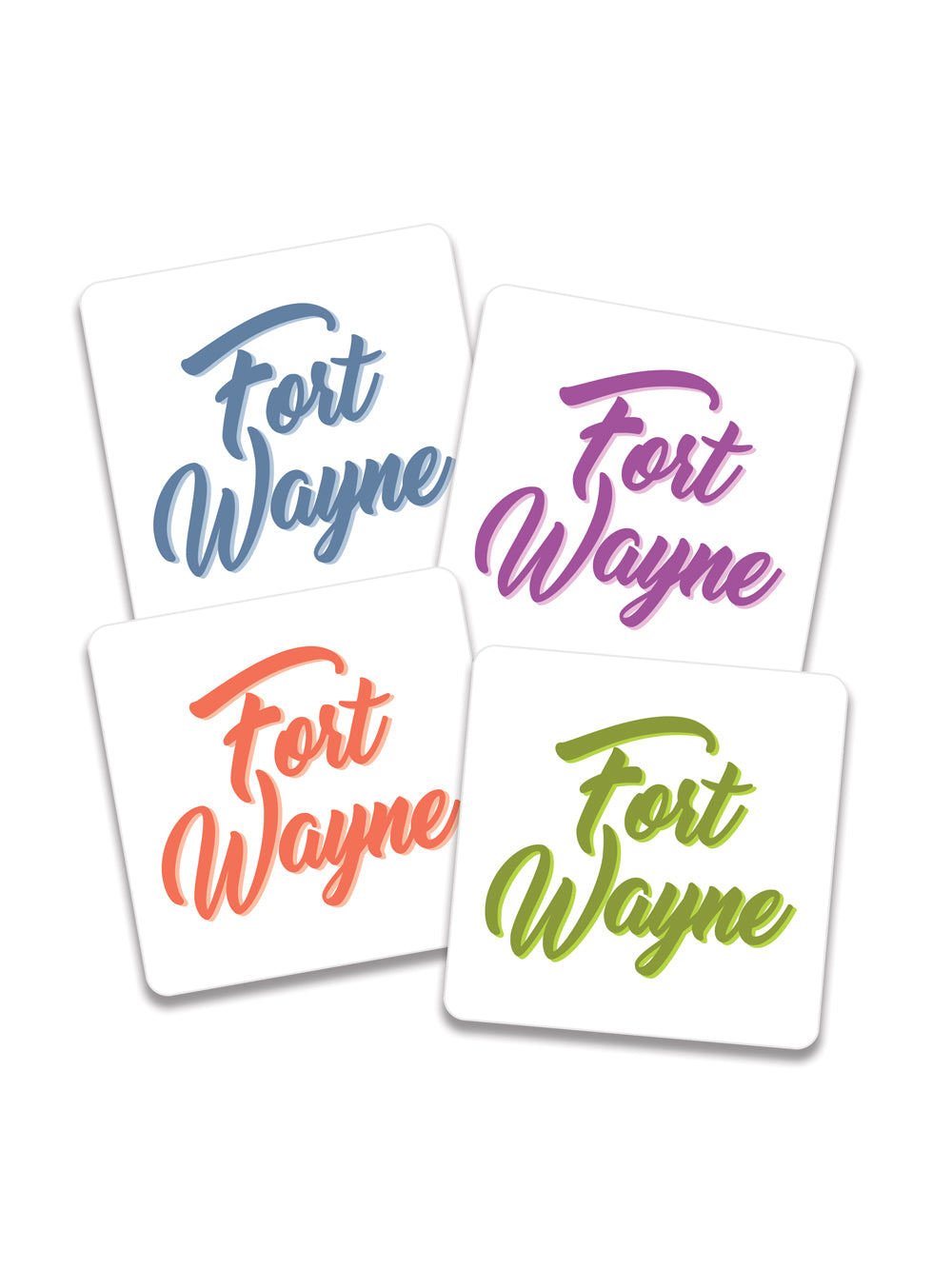Script Fort Wayne magnet in blue, purple, orange, and lime green